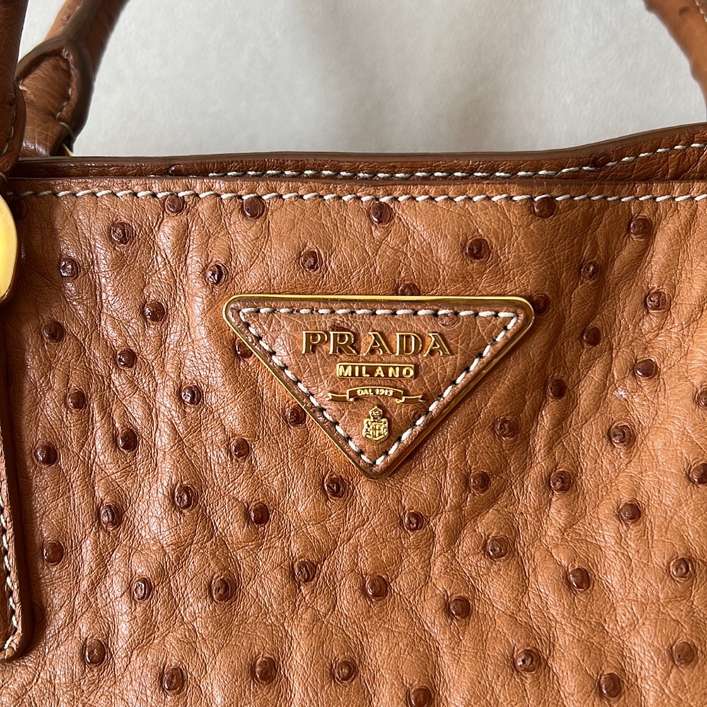 Prada Ostrich Cognac Tote Bag - Picture 6 of 14